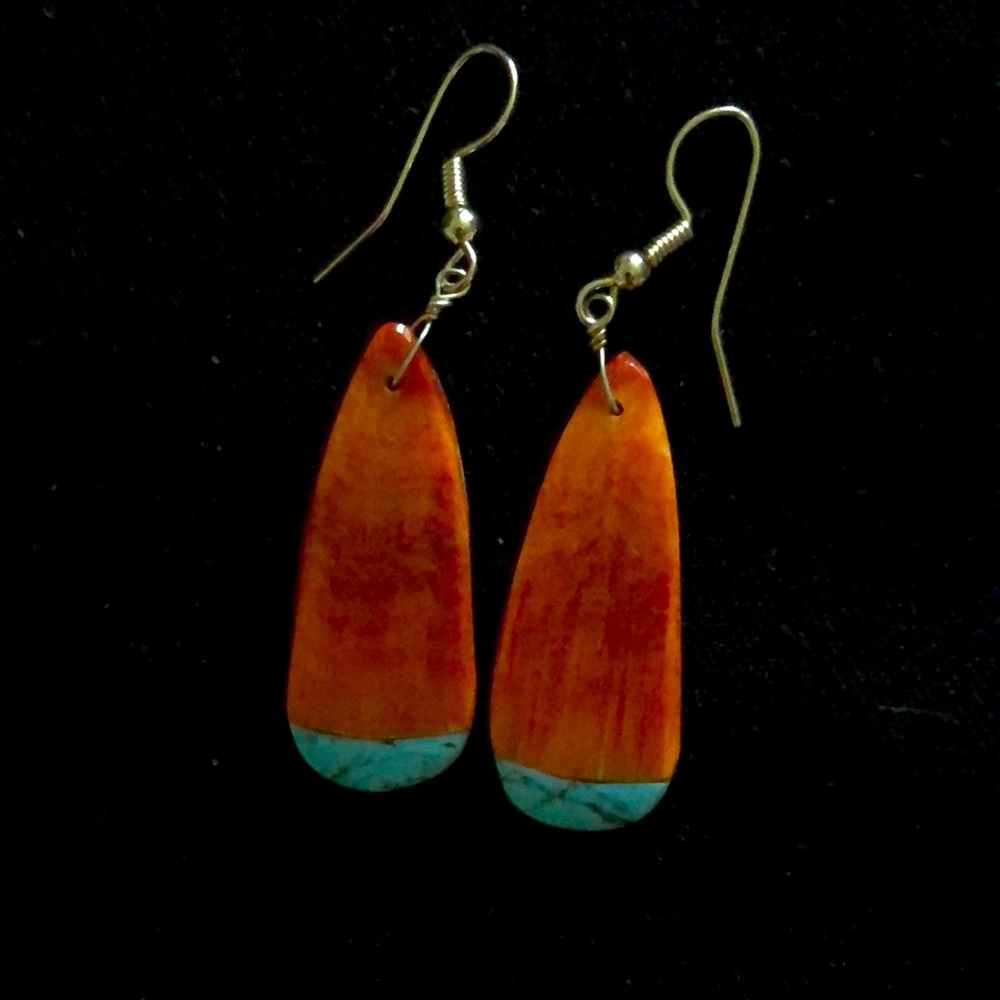 Navajo Turquoise & Shell Slab Drop Boho Earrings